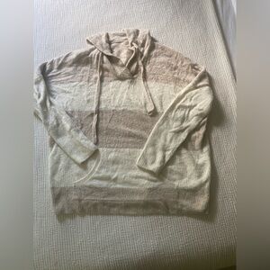 Barefoot Dreams beige and white striped pullover hoodie